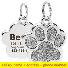 Load image into Gallery viewer, Personalized Dog Cat Tags Engraved Cat Dog Puppy Pet ID Name Collar Tag Pendant Pet Accessories Paw Glitter Pendant
